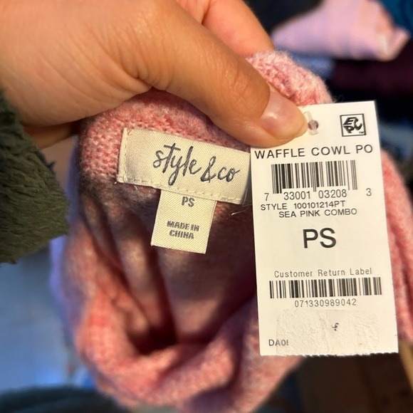 NWT Style & Co Pink Waffle Knit Cowl Neck Sweater - Picture 3 of 5